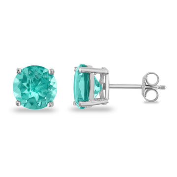 Butterfly Prong Round Casting Simulated Paraiba Tourmaline CZ Stud Earrings 925 Sterling Silver